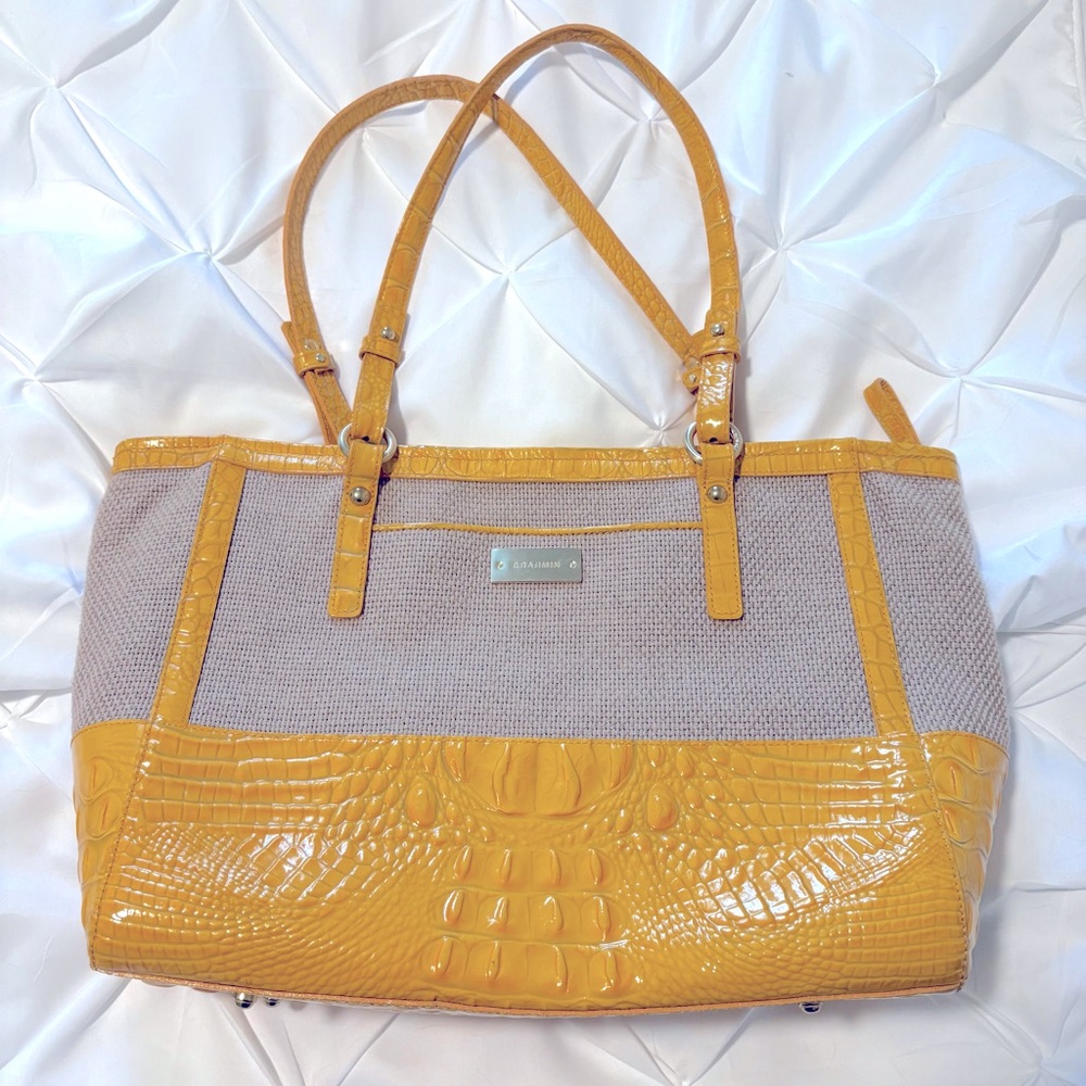 Brahmin Medium Astor Tote in Buttercup Embossed Croc Bag Purse, Gorgeous!